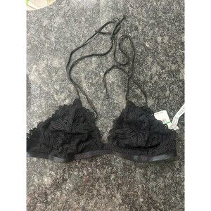 Intimately Free People Boho Mila Bralette Lace Tie Straps Black Size Large NWT